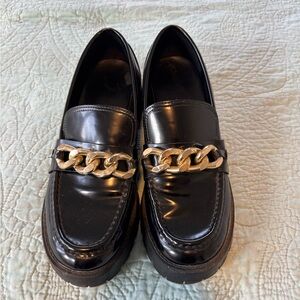 Guess Hilford Black Loafers Platform with Gold Chain Detail